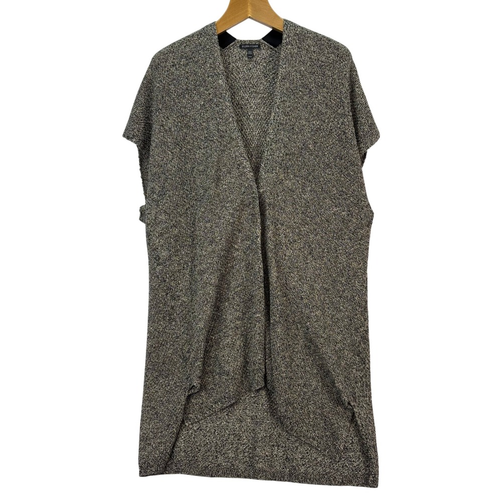 Eileen Fisher Womens M Black White Marled Organic Linen Wool Relaxed Knit‎ Vest